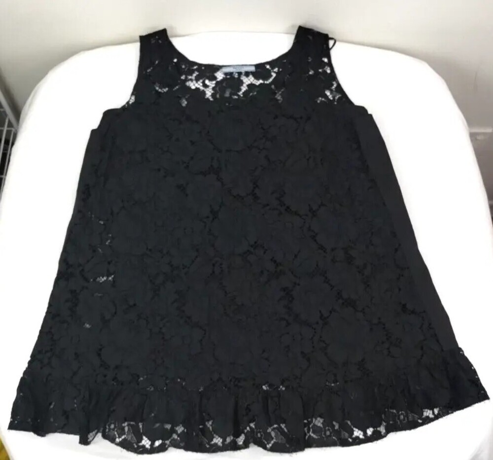 Prada Womens 2-In-1 Black Sleeveless Floral Knit Blouse With Tank Top Size 46